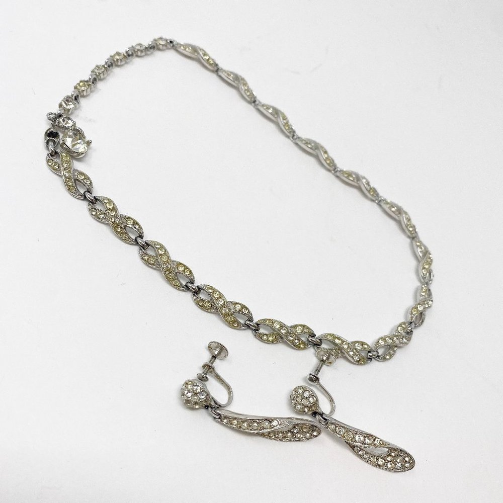496 Vintage Bogoff rhinestone necklace and earring jewelry set